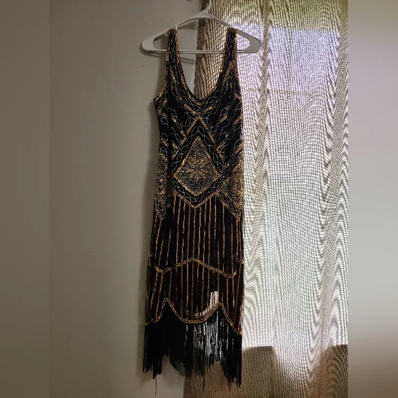 gold silk mini dress Marbella Sequin Embellished Scoop Neck Ruffle Hem Mini Dress Gold main image 1